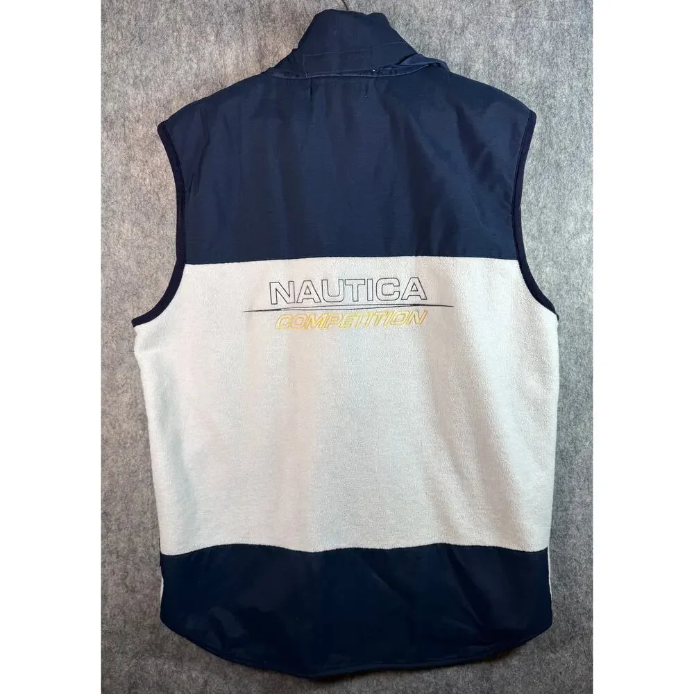 Vintage Nautica Competition NauTech Vest Large Packable Hood Fleece Made In USA